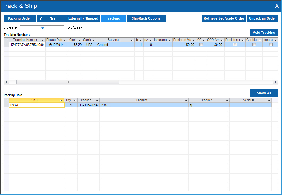 Packing: Tracking Tab