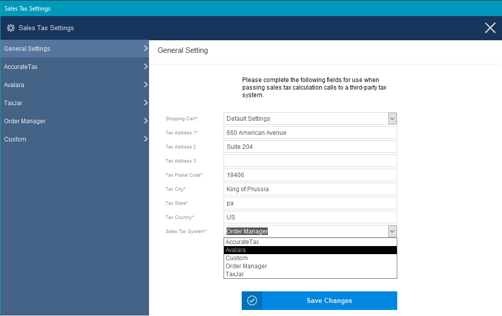 Sales Tax General Settings 